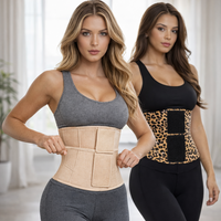 Two women wearing waist training belts in a well-lit room.